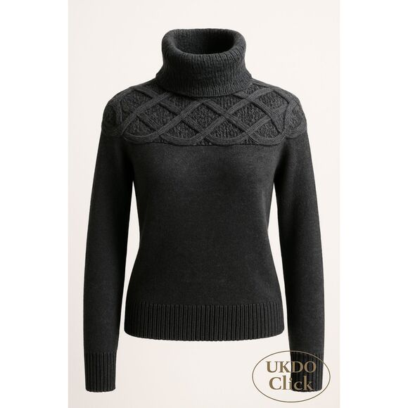 INC Petite Luxury Silk Angora Blend Turtleneck Sweater Gray Cable Knit - Picture 1 of 13